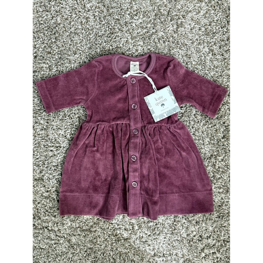 Kate Quinn Organic Cotton Baby Girl Dress 6-12 Months Maroon Button Short Sleeve